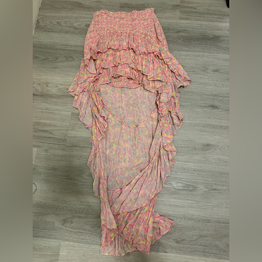 LoveShackFancy Multicolor Floral High Low skirt